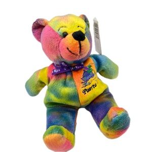 Puerto Rico "Isle of Enchantment" Symbolz State Pride Bear Rainbow Tie-Dye Plush